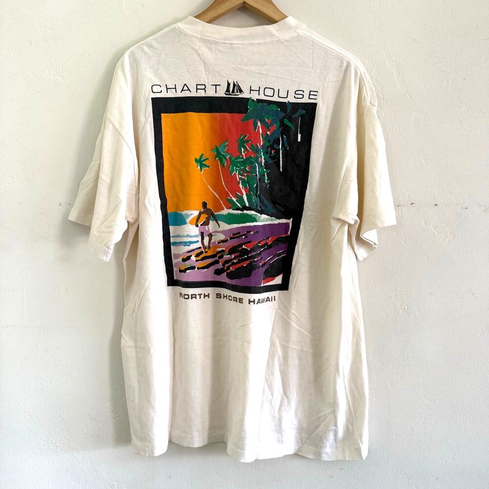 VTG Softee Chart House Haleiwa Hawaii T-Shirt Single Stitch Size XL‎ White